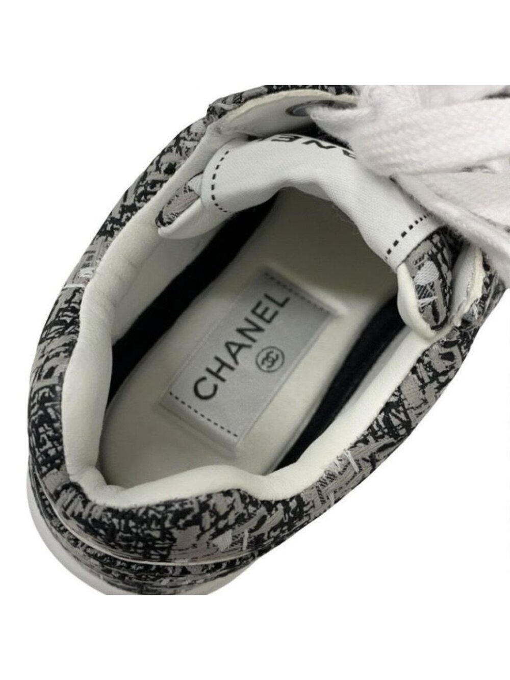 Chanel Sneakers Shoes Fabric Gray Black White Coco Mark Logo - Picture 7 of 9
